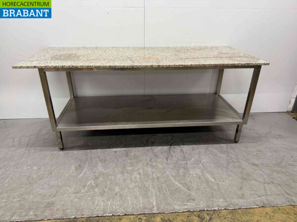 Table de travail en acier inoxydable Plateau en granit 207 x 82 x 90 cm Restauration