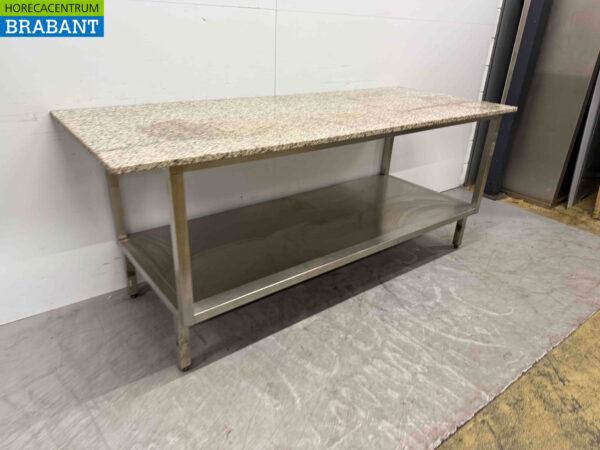 Table de travail en acier inoxydable Plateau en granit 207 x 82 x 90 cm Restauration – Image 2