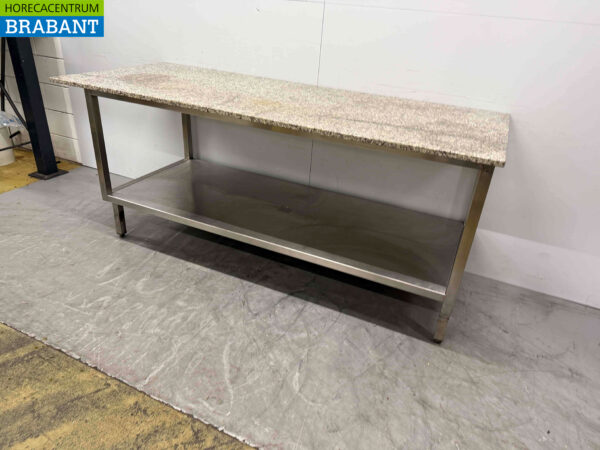 Table de travail en acier inoxydable Plateau en granit 207 x 82 x 90 cm Restauration – Image 3