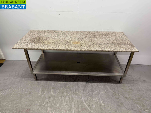 Table de travail en acier inoxydable Plateau en granit 207 x 82 x 90 cm Restauration – Image 4